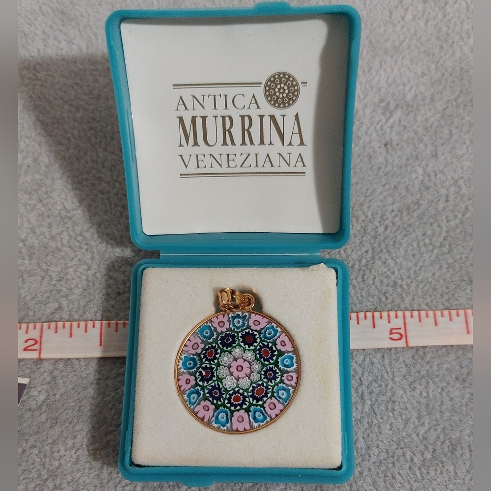 Antica Murrina Veneziana Vintage Sterling/Gold Murano glass pendant.